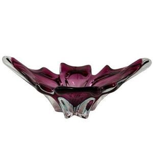 Vintage Alfredo Barbini Murano Art Glass Bowl Blue to Dark Cranberry Pink 1960’s